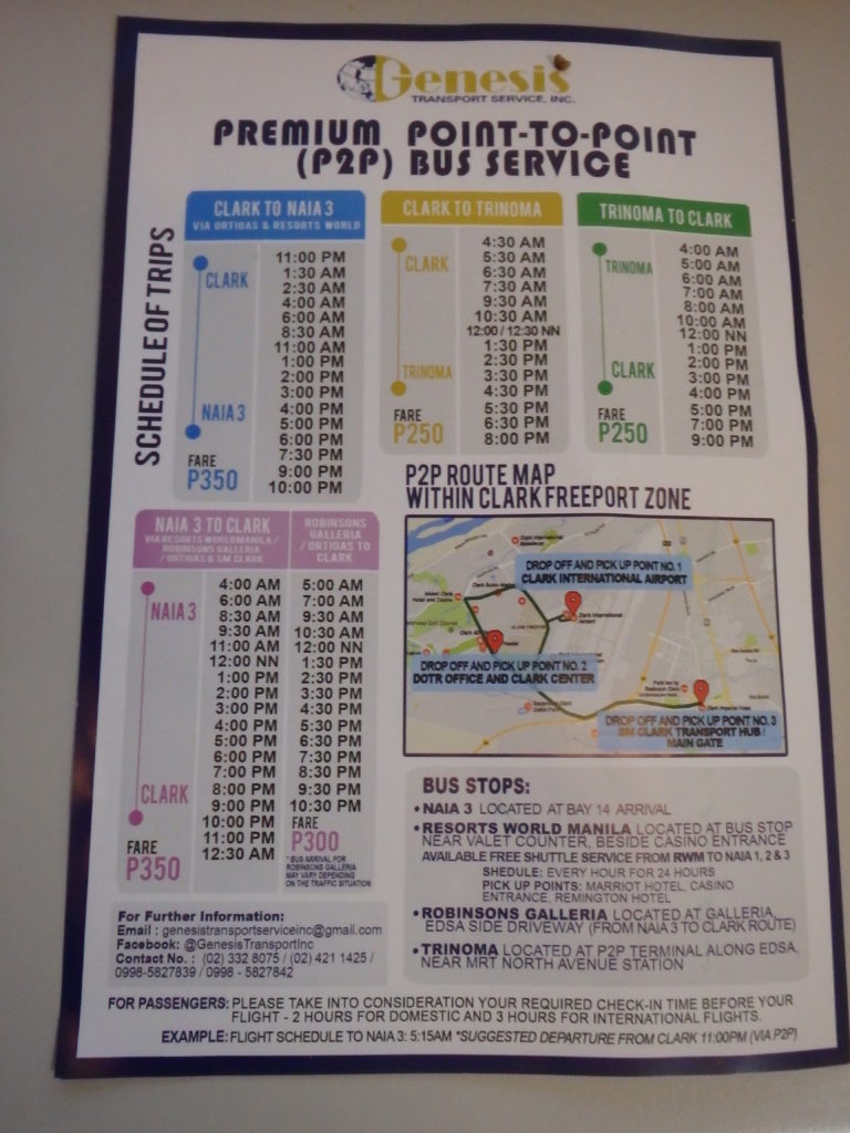 マニラ空港ターミナル３-クラーク国際空港間時刻表パンフレット